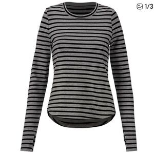 Cabi Pivot Tee # 5809 Striped Long Sleeve Top - Black and Gray